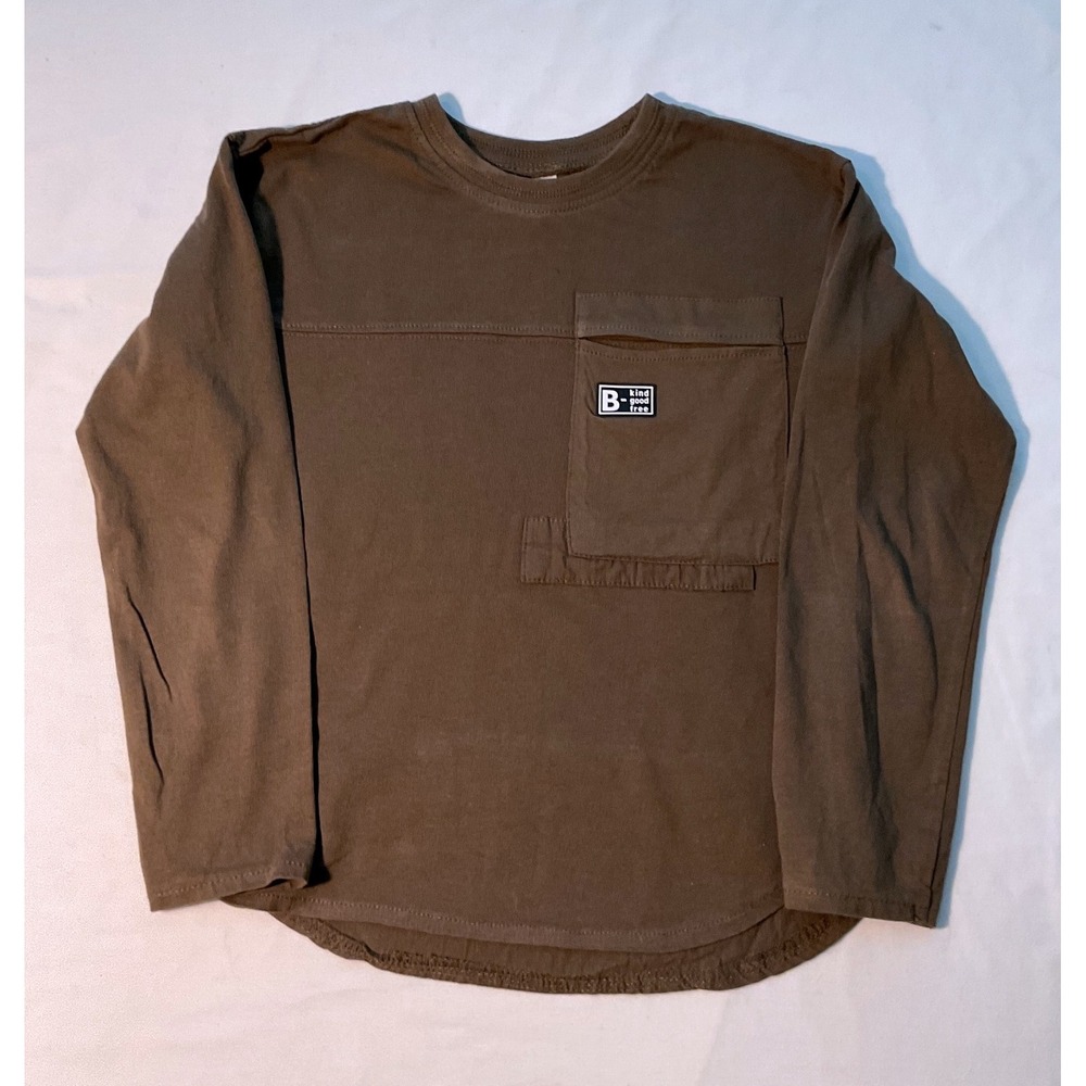 Zara Kids Boys Long Sleeve Pocket T-Shirt Brown Olive Size 6 116cm